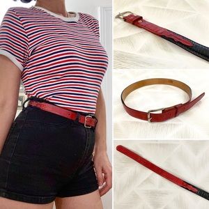 Vintage Tony Lama Red Snakeskin & Black Leather Western Belt • Made in Texas 🐍🤠